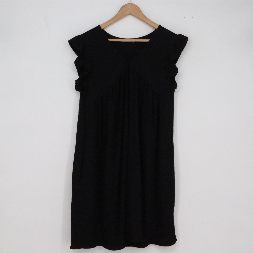 Ces Femme Dress Womens Medium Black Flutter Sleeve V-Neck Mini Excellent